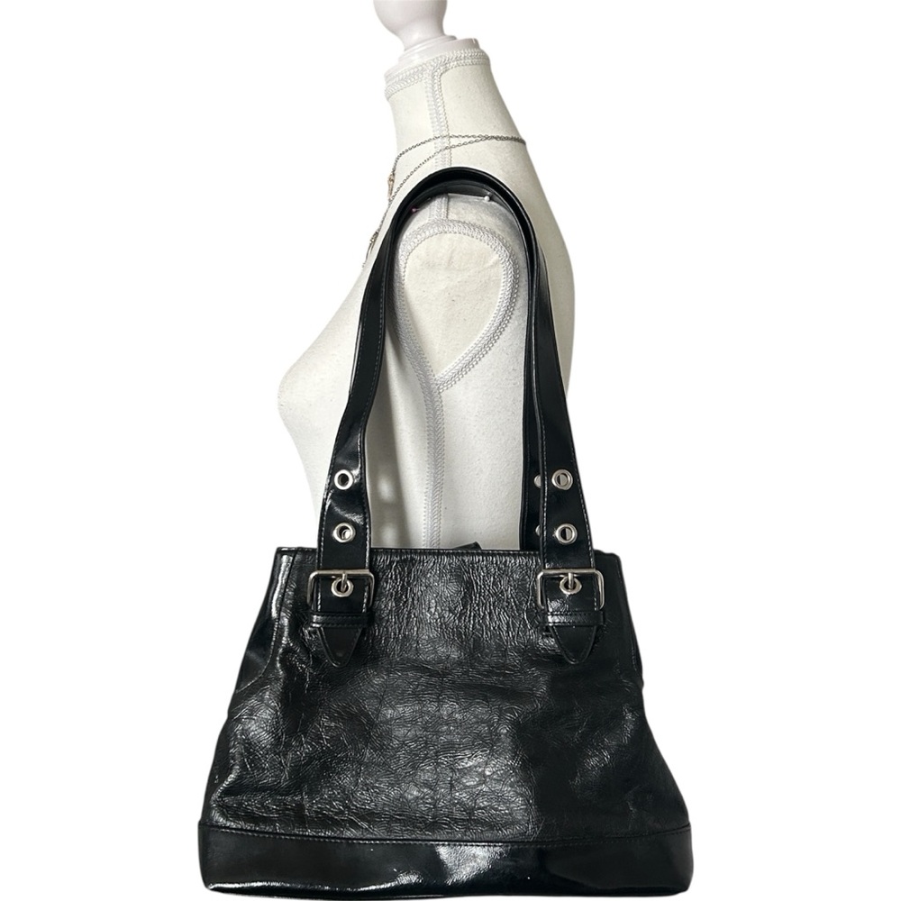 Y2K “Aurielle” Black Faux Leather Buckle Style Shoulder Bag